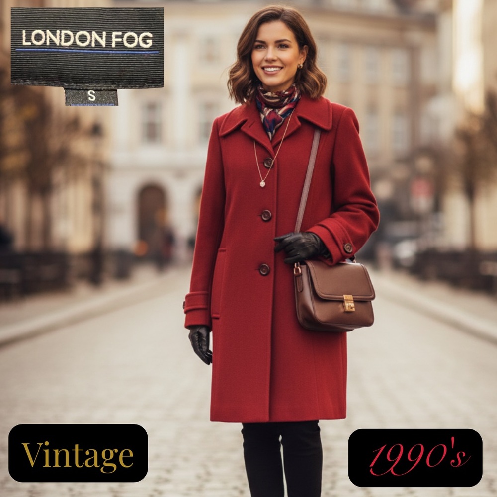 Vtg LONDON FOG Red 80% Wool 20% Nylon Single Breasted Winter Coat Small S 90s